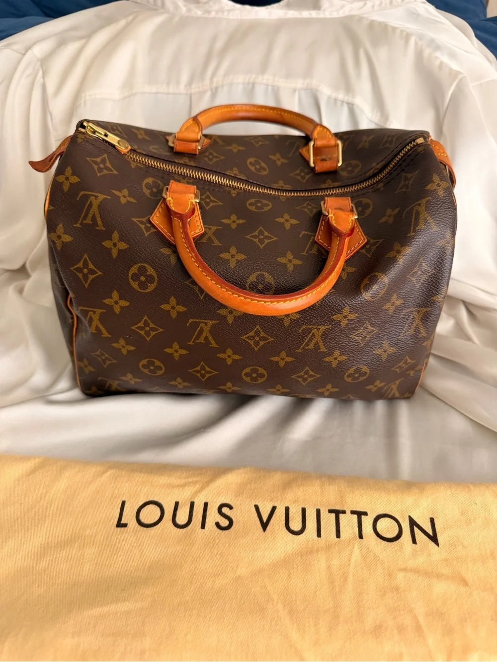 Louis Vuitton Brown Monogram Speedy Bag 30 with Tan Leather Trim